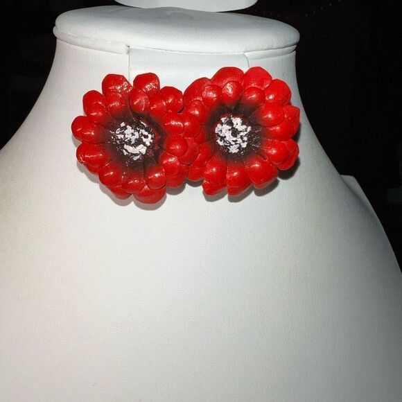 Vintage Painted Metal Poppy Earrings - Picture 1 of 7